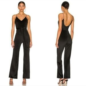 NWT $178 Lovers + Friends Oscar Jumpsuit Black Velour Women's Medium Revolve NEW